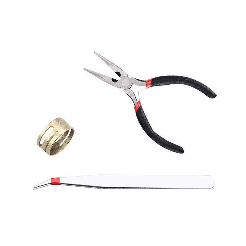 Jewelry Making Starter Kit featuring pliers, tweezers, and a metal ring for crafting jewelry