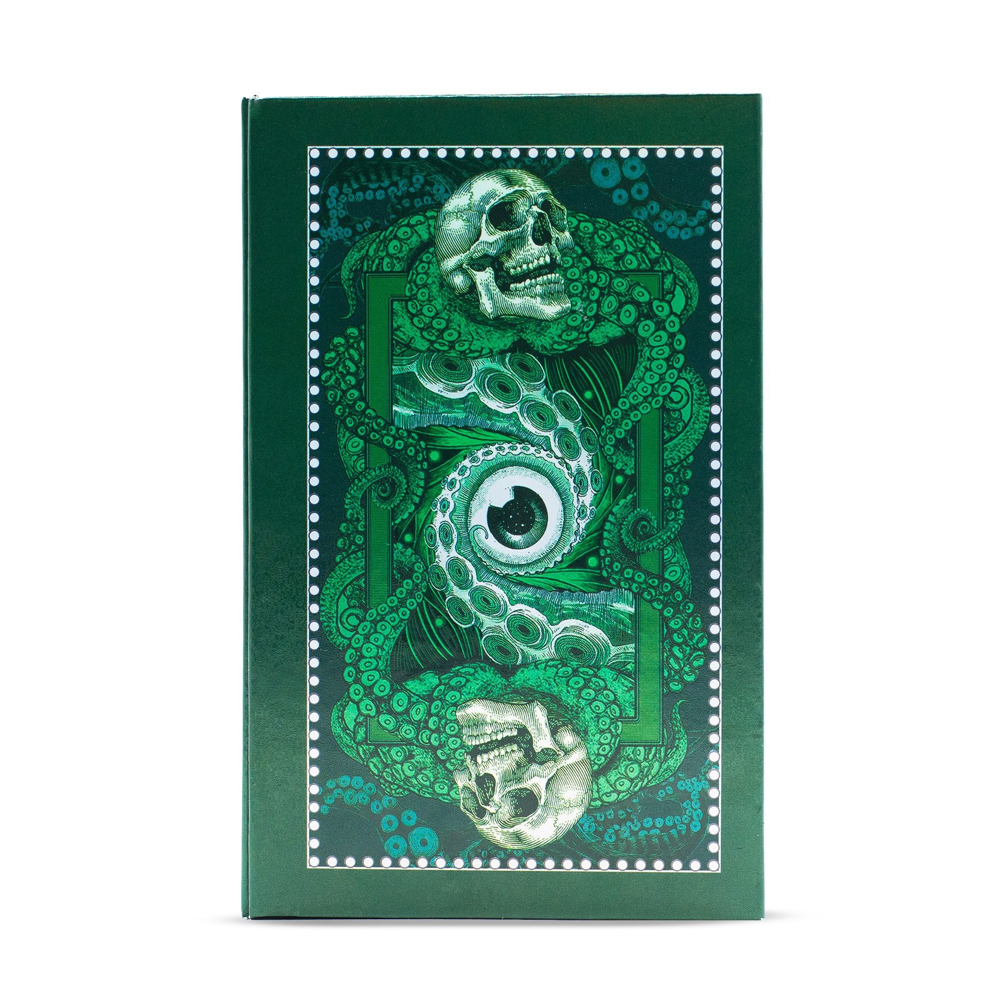 Kesulu Mythology Foil Tarot Card with intricate green design featuring skulls and tentacles