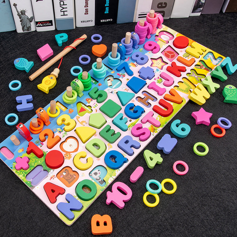 Kids DIY Kit featuring a colorful Logarithmic Board with numbers, letters, and fun shapes for learning