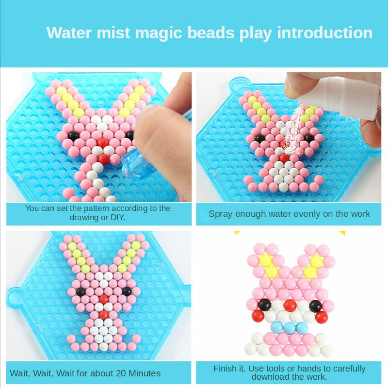 Magic Beads Handmade Toy Set including steps for creating colorful designs with water mist