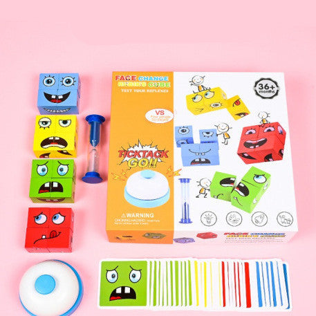 Arts And More Magic Cube Face Pattern Toy Set for Kids with Colorful Blocks and Challenge Cards