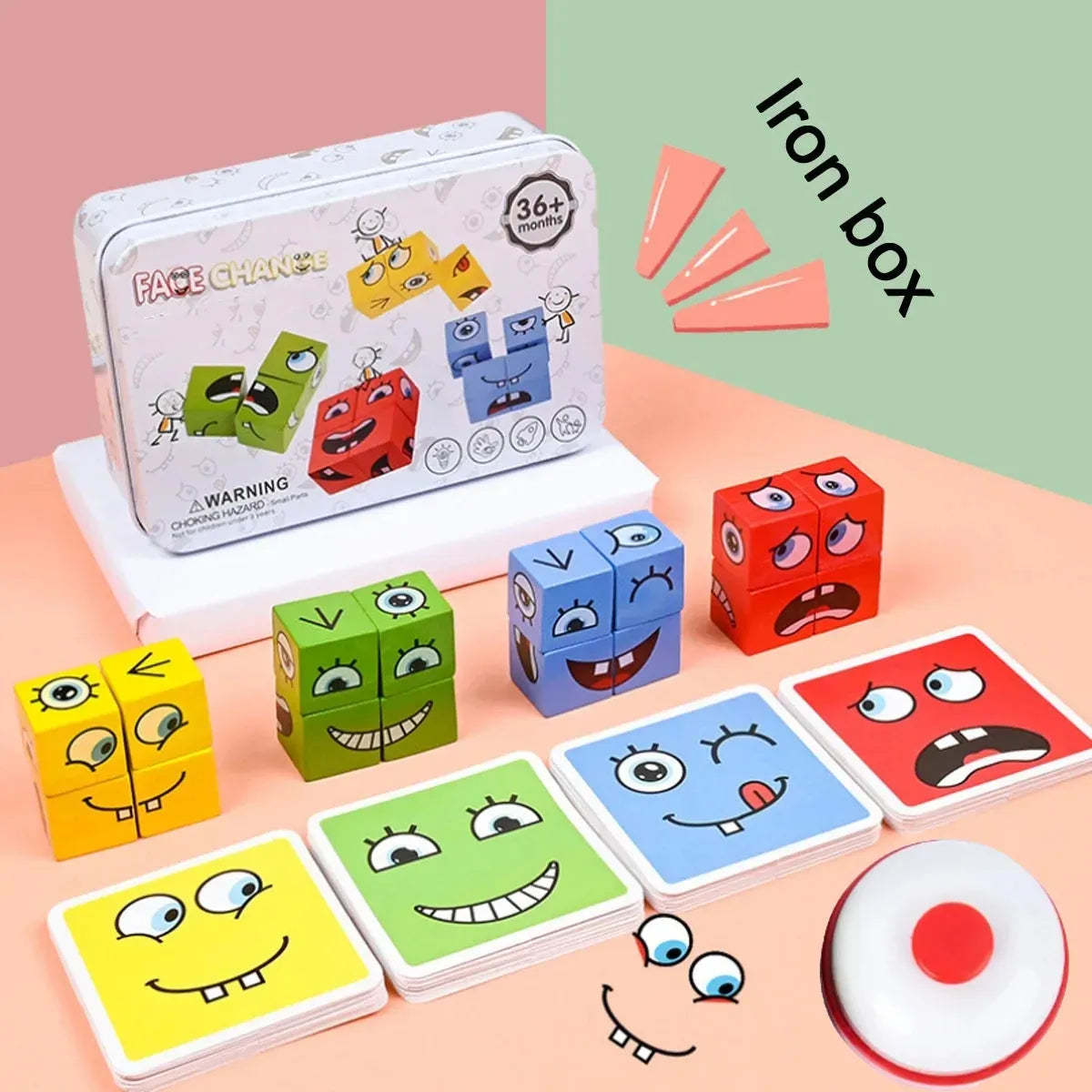 Kids DIY Magic Cube Face Pattern Toy Set with Colorful Faces and Storage Box for Creative Play