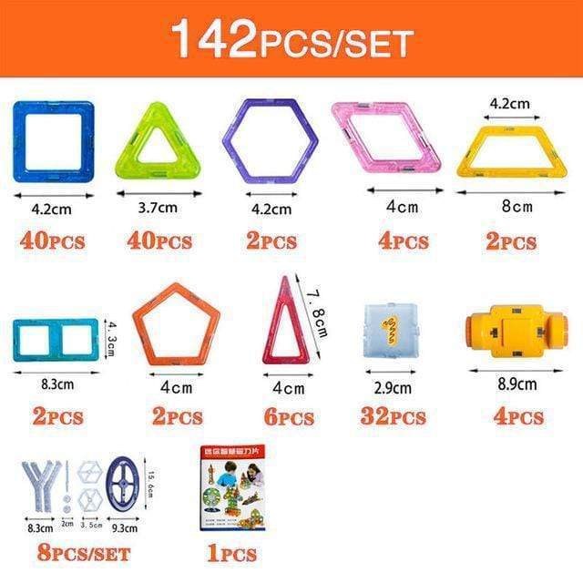 142-piece Magnetic Building Blocks DIY Kit for kids featuring various shapes and sizes