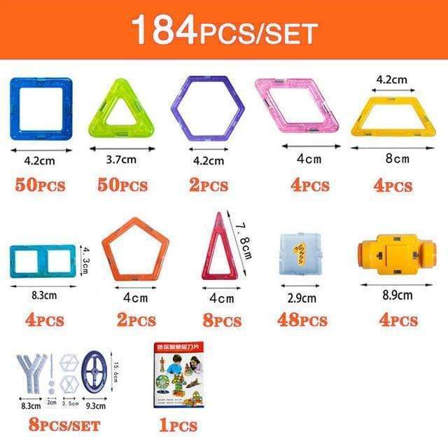 184PCS Kids DIY Magnetic Building Blocks Set with Various Shapes for Creative Play