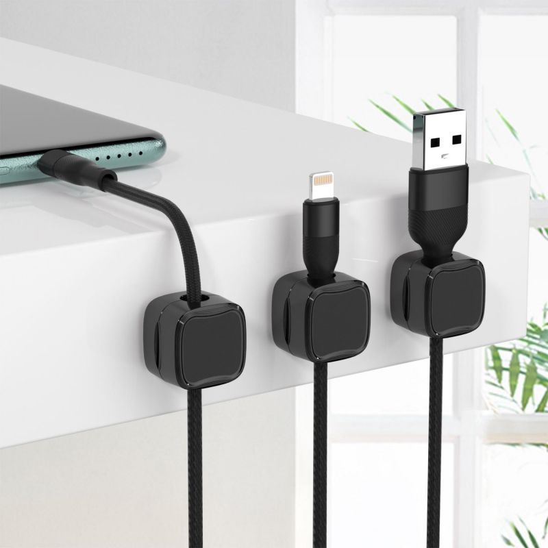 Magnetic Cable Clips in Black for Organized Charging and Cable Management at Home