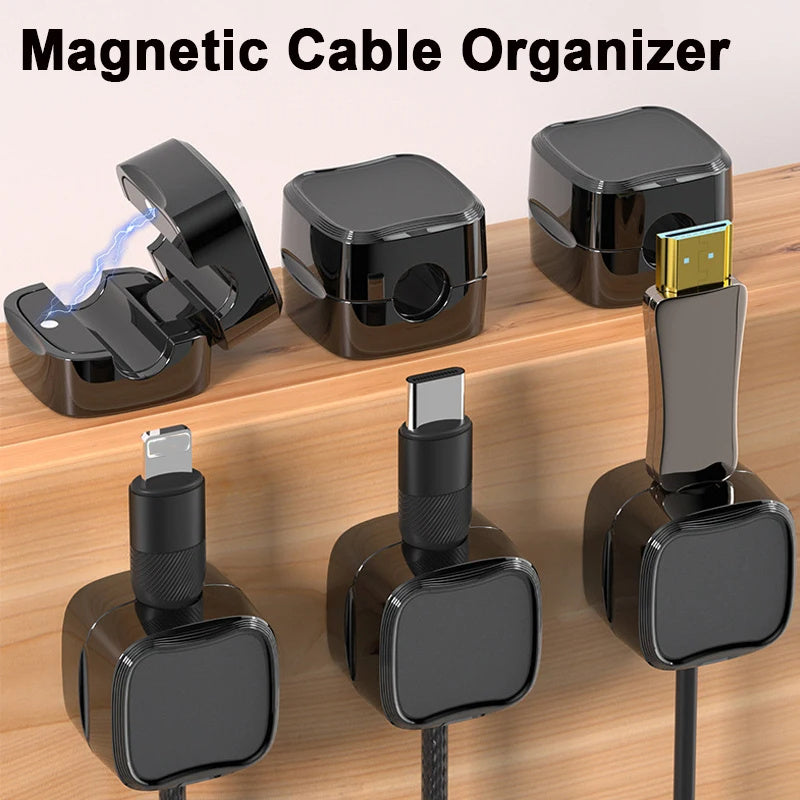 Magnetic Cable Clips in Black for Organizing Cords and Preventing Tangles in Home Improvement Kits