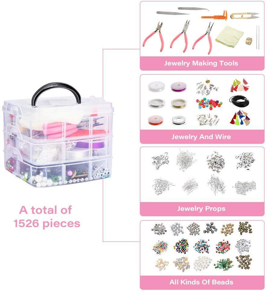 Arts And More Materials Set for Bracelets with 1526 pieces including jewelry making tools, wire, props, and beads