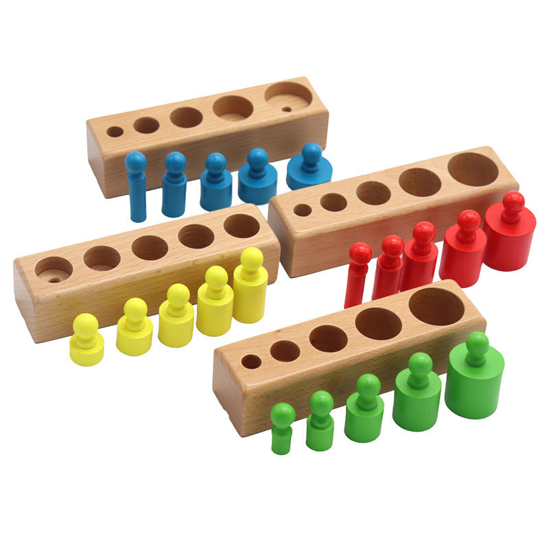 Montessori Building Blocks DIY Kit for Kids with Colorful Wooden Pegs and Stacking Bases