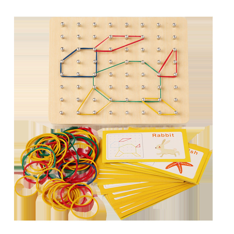 Arts And More Kids Nail Board Toy DIY Kit with colorful bands and animal shape cards for creative play