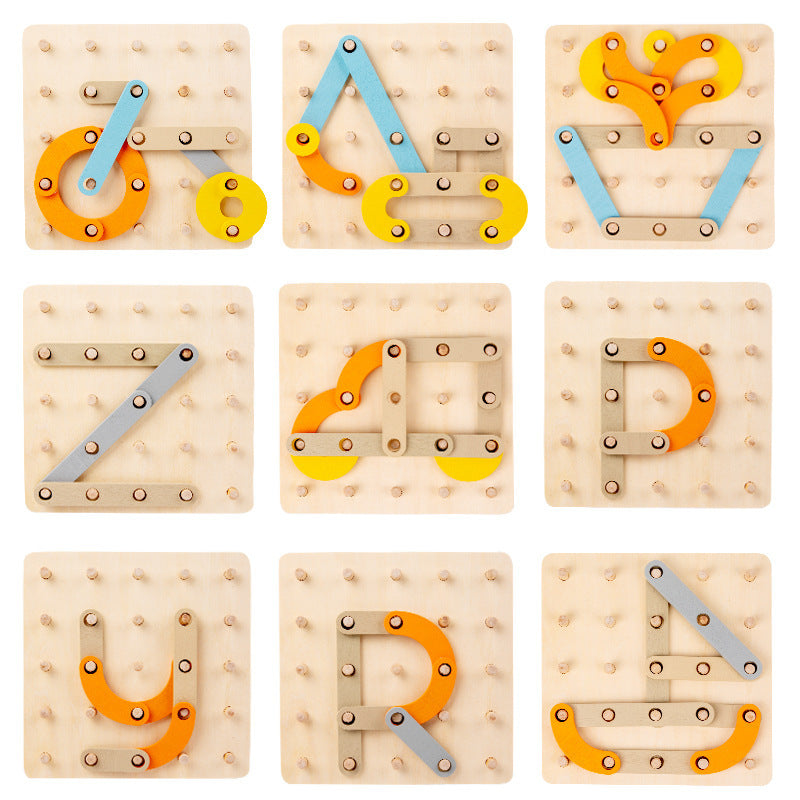Arts And More Kids DIY Kits Nail Board Toy with wooden pegs and colorful geometric shapes for creative play