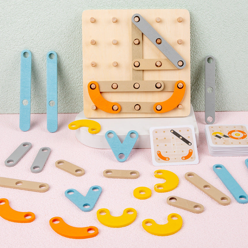 Kids DIY Nail Board Toy by Arts And More with colorful wooden pieces and pegboard for creative play