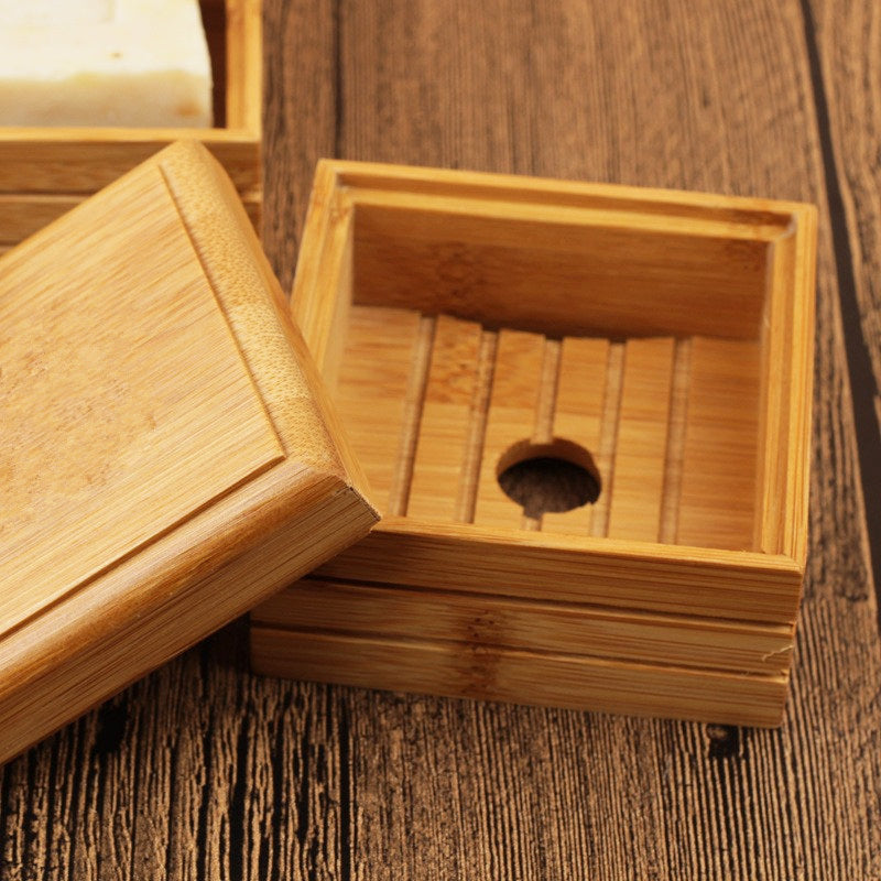 Natural Lotus Soap Box wooden container with lid for storing soap on wooden surface by Arts And More