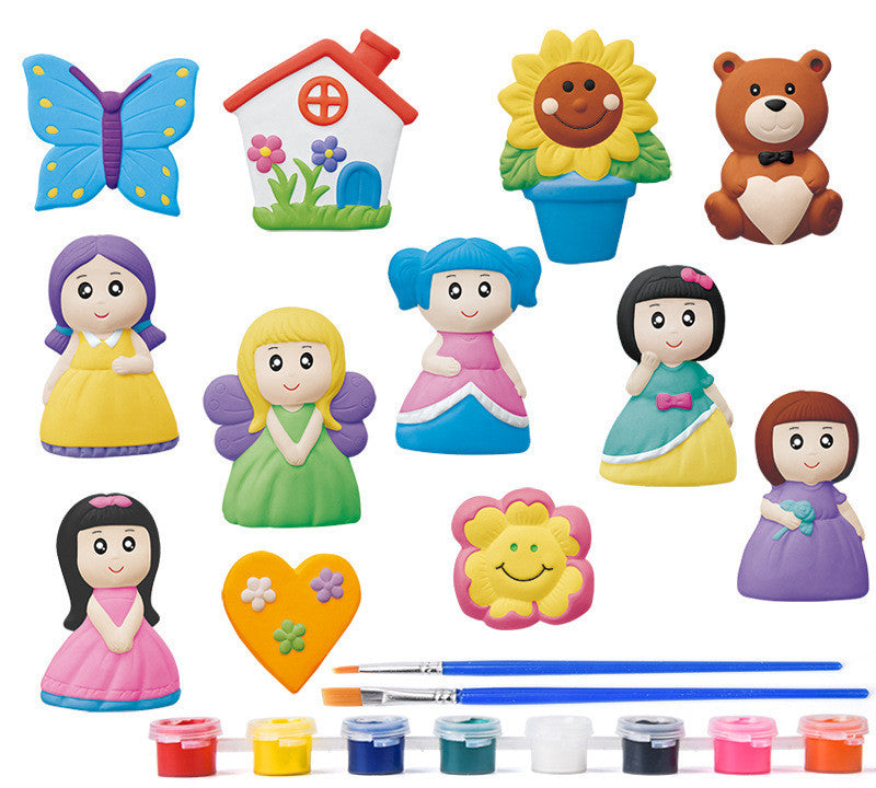 Arts And More Painting DIY Kit with colorful kids crafts including butterfly, house, sunflower, bear, dolls, and paint set with brushes