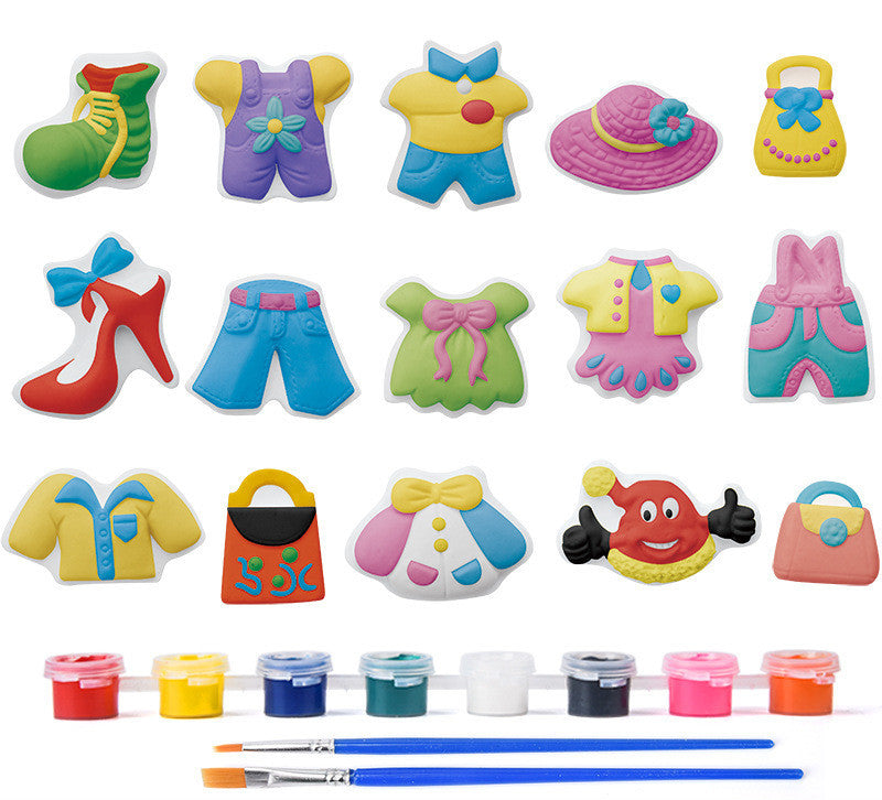 Arts And More Kids Painting DIY Kit with colorful outfit shapes and paintbrushes for creative fun