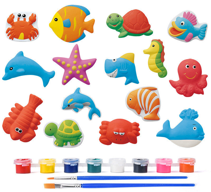 Arts And More Kids Painting DIY Kit with colorful sea animal figures paint pots and brushes
