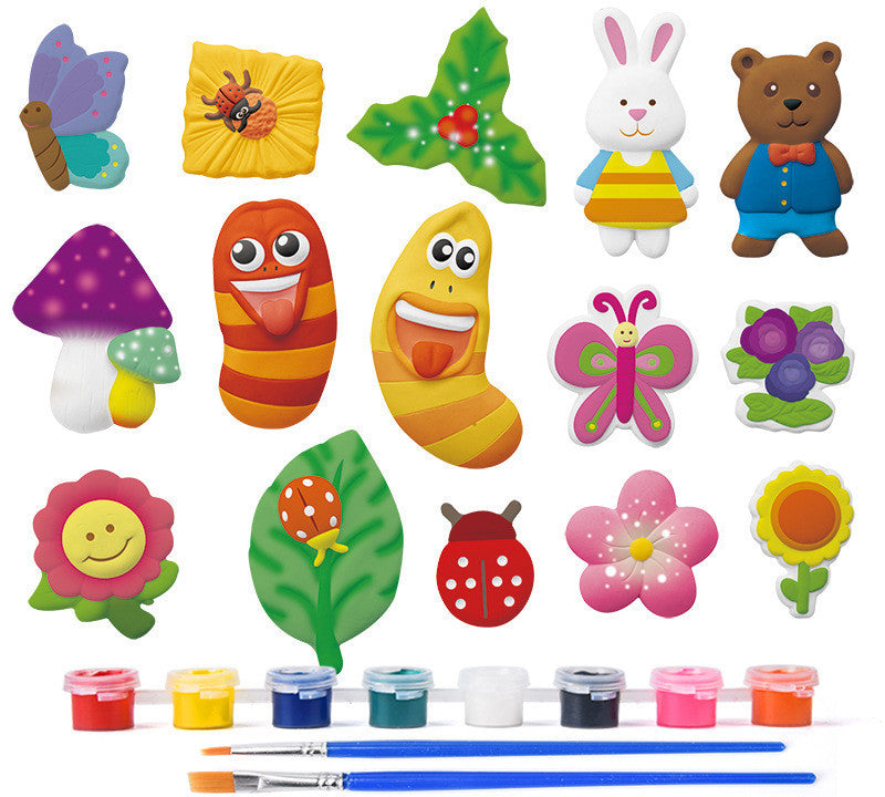 Arts And More Kids’ Painting DIY Kit with colorful animal and nature shapes and paintbrushes