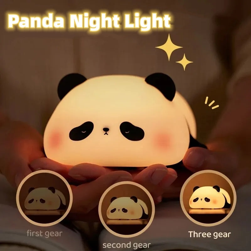 Panda Night Light in a cute panda shape with adjustable brightness settings, perfect for kids' rooms