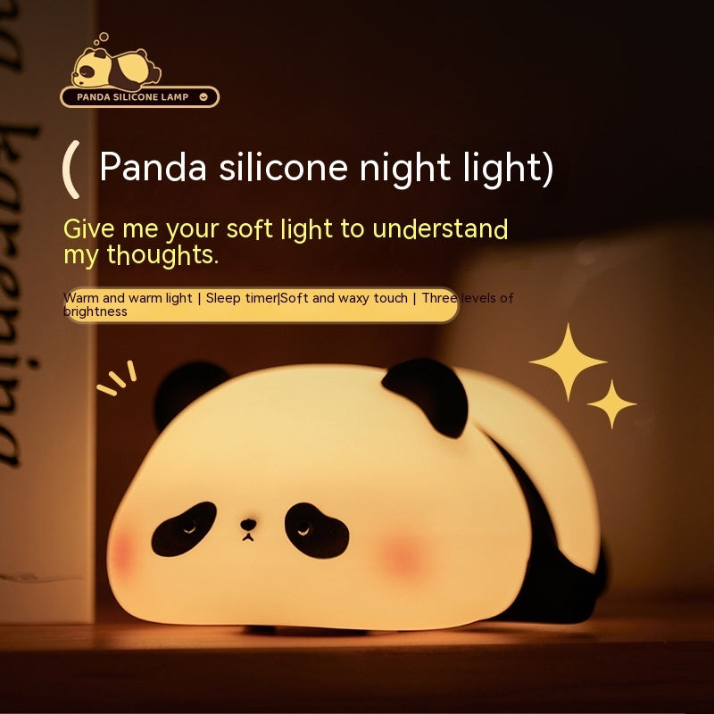 Panda Night Light made of soft silicone with adjustable brightness and a sleep timer feature