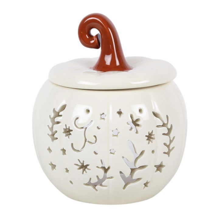 Ceramic Pumpkin Oil Burner with cut-out designs for fragrance filling