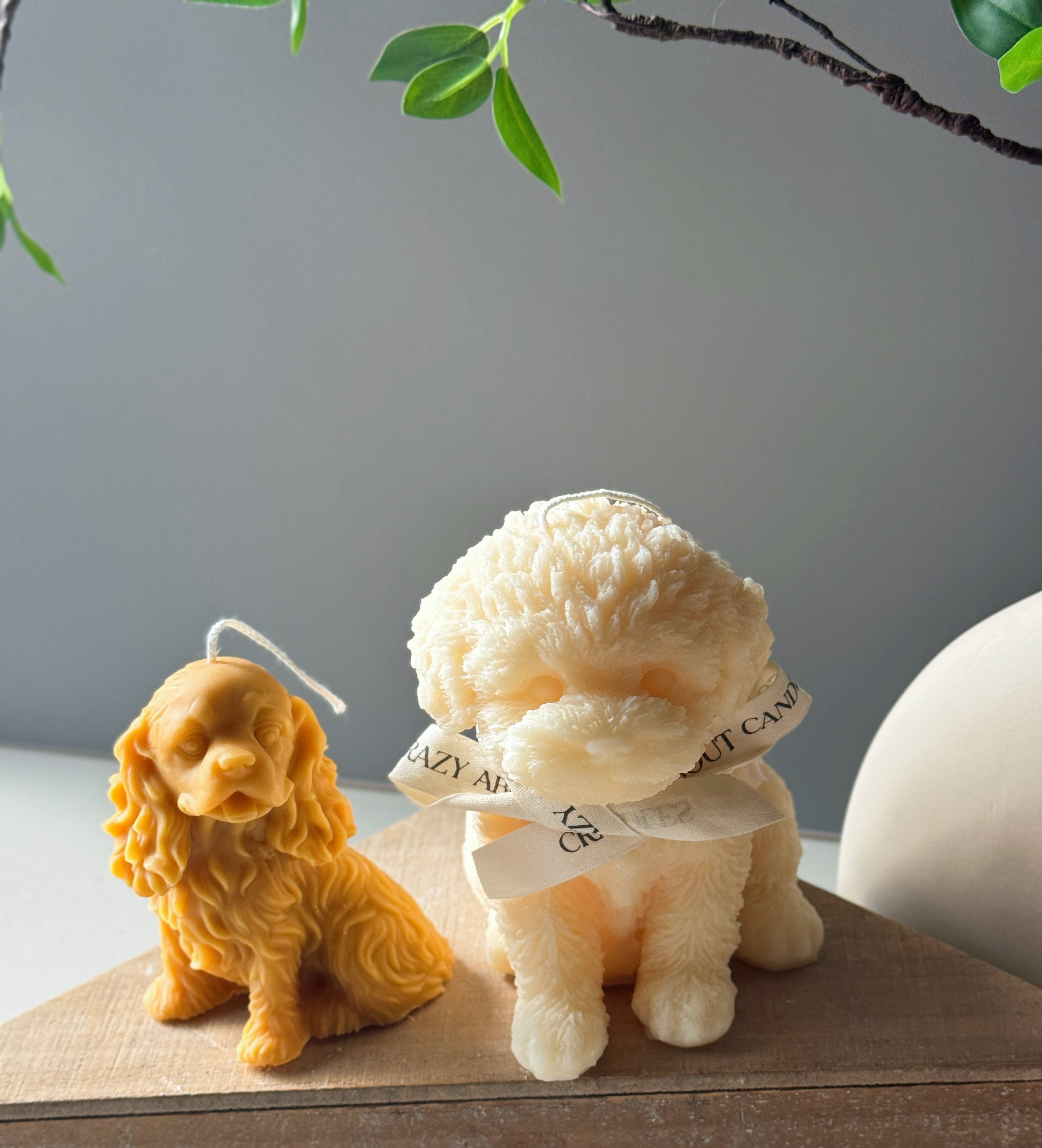 Puppy Candle set featuring adorable dog-shaped candles in yellow and white for home decor