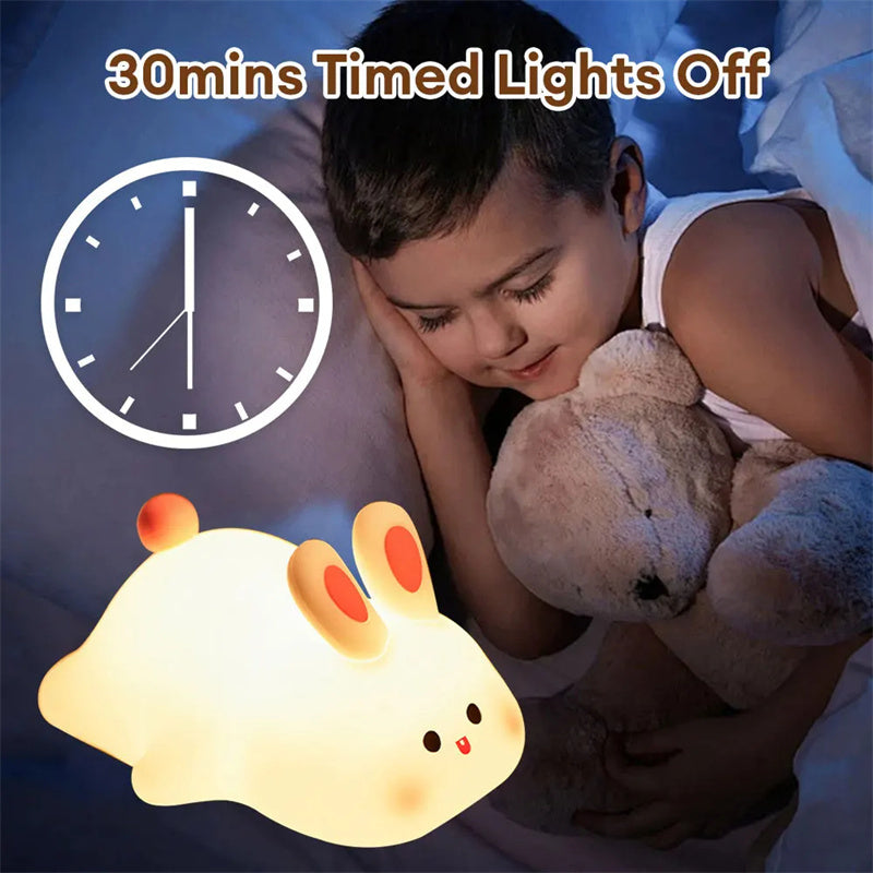 Cozy Rabbit Night Light for kids with 30-minute automatic shut-off feature, perfect for bedtime comfort