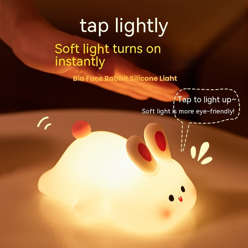Cute Rabbit Night Light in Soft Silicone with Tap Control for Gentle Illumination