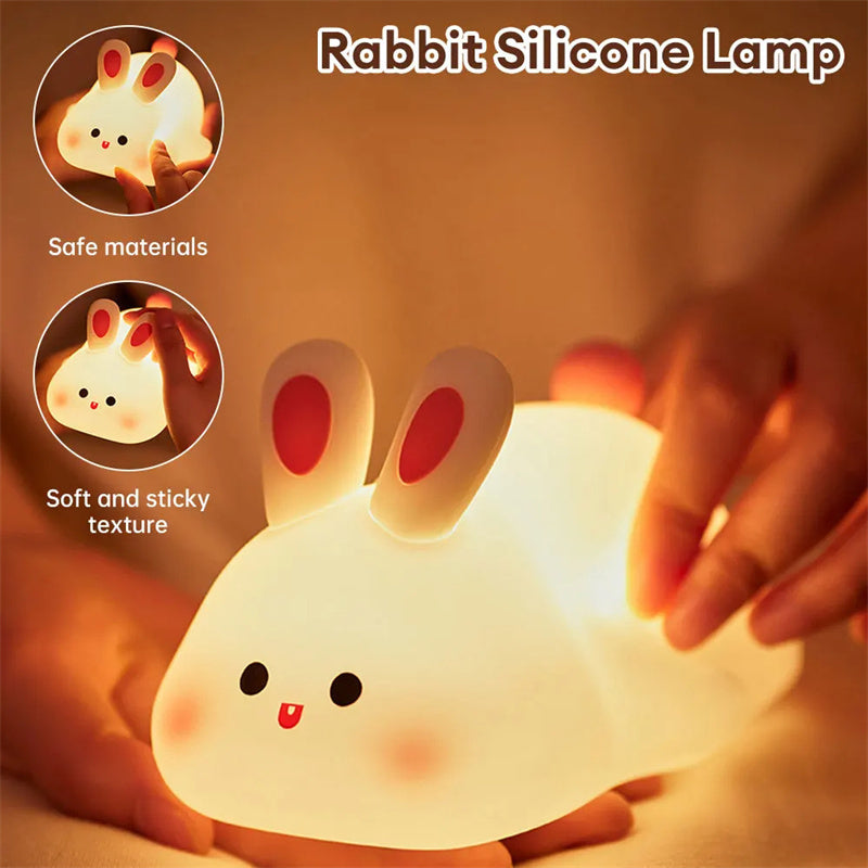 Rabbit Night Light made of silicone with a soft texture and cheerful design for kids' rooms