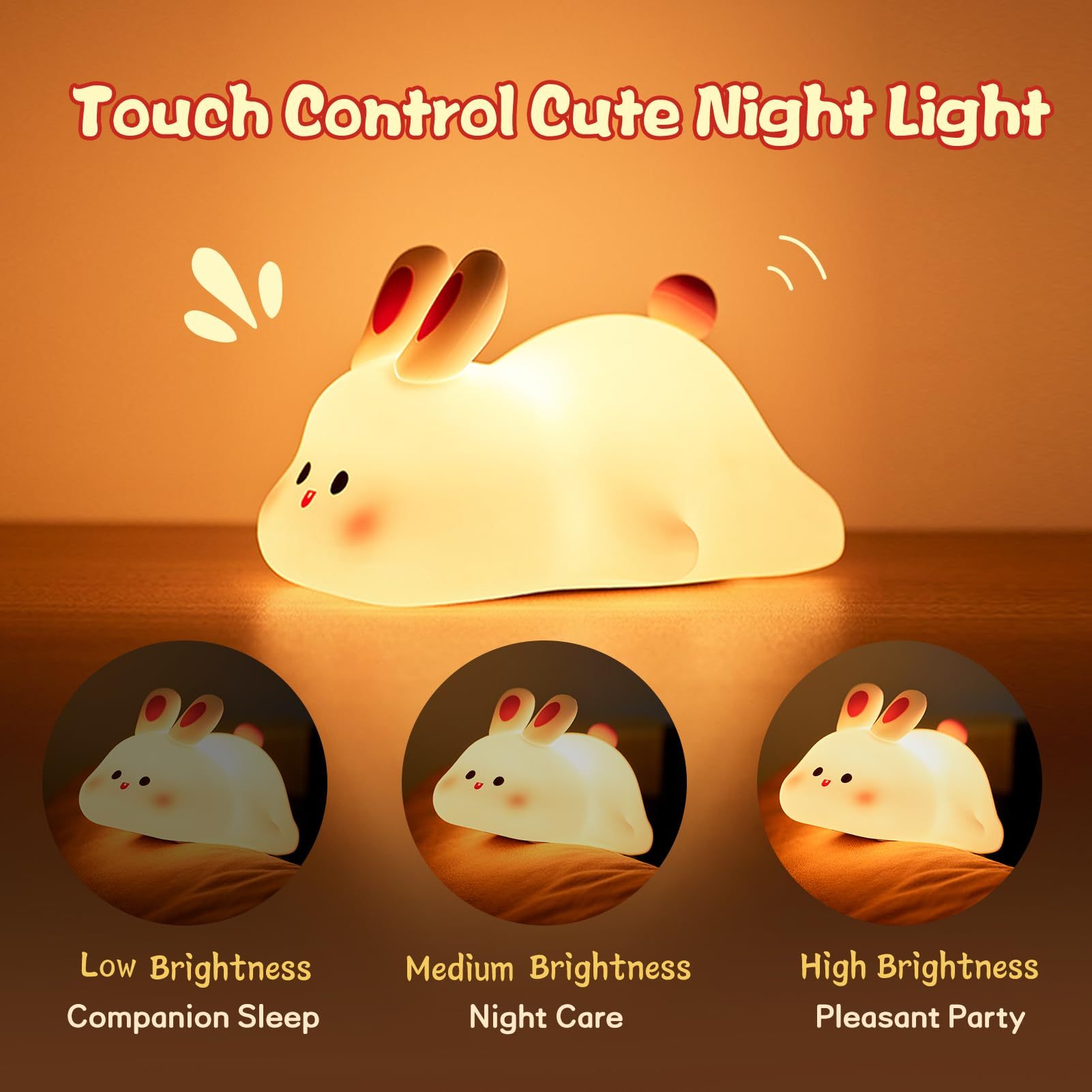Rabbit Night Light with touch control, ideal for companionship during sleep or pleasant parties.