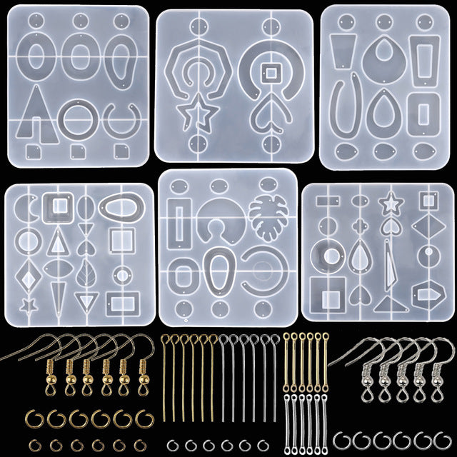 Arts And More resin jewelry silicone molds with various shapes and earring accessories for crafting
