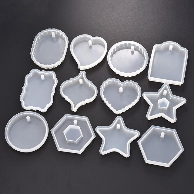 Arts And More Resin Jewelry Silicone Molds in various shapes including hearts stars and hexagons for crafting