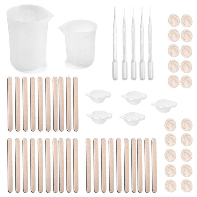 Arts And More resin jewelry silicone molds kit with measuring cups droppers wooden sticks and mixing cups