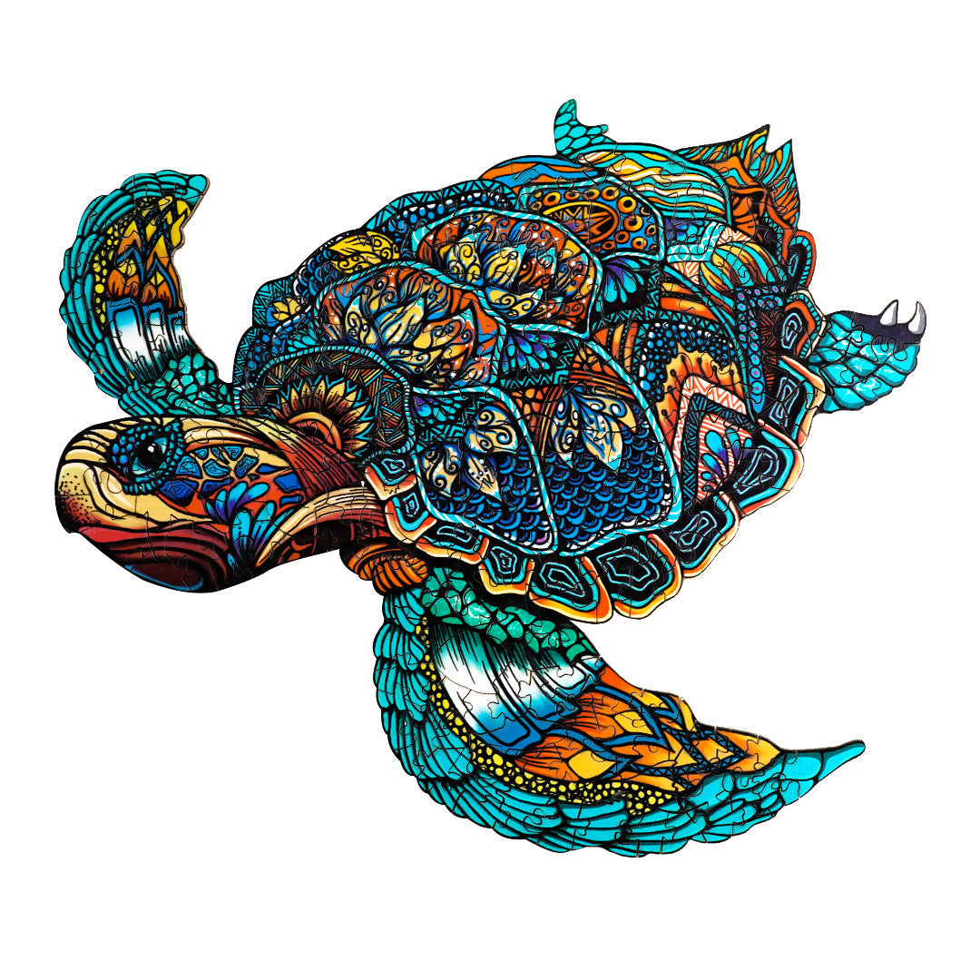 Turtle Wooden Puzzle from Arts And More featuring colorful intricate patterns for arts and crafts kits
