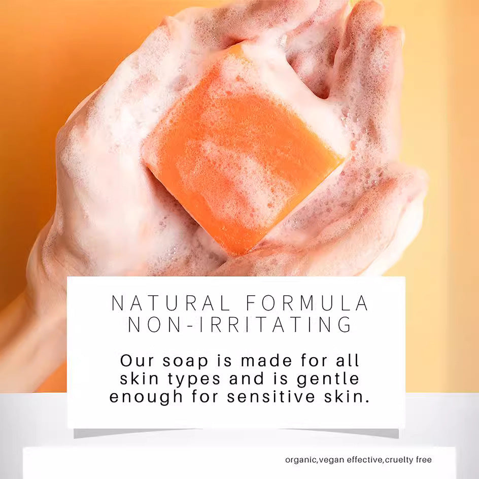 Foaming Turmeric Soap from Arts And More held in hands demonstrating natural gentle formula for sensitive skin