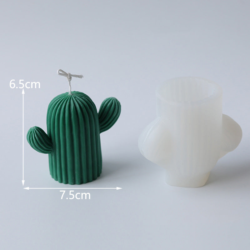 Silicone Candle Mold for making cactus-shaped candles in green and white with clear size dimensions