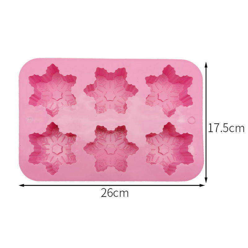 Silicone Soap Mold in Pink with Six Snowflake Shapes for Crafting Handmade Soaps
