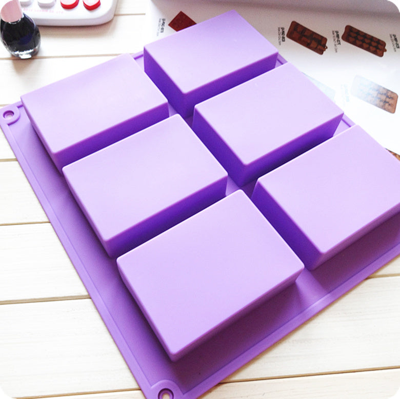 Purple Silicone Soap Mold with six rectangular cavities for easy soap making