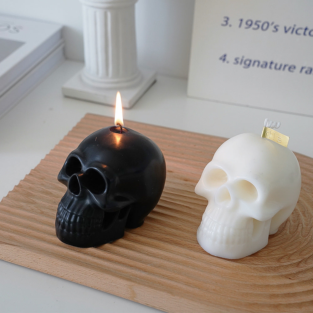 Skull Scented Candle in black and white, perfect for adding a spooky touch to home decor