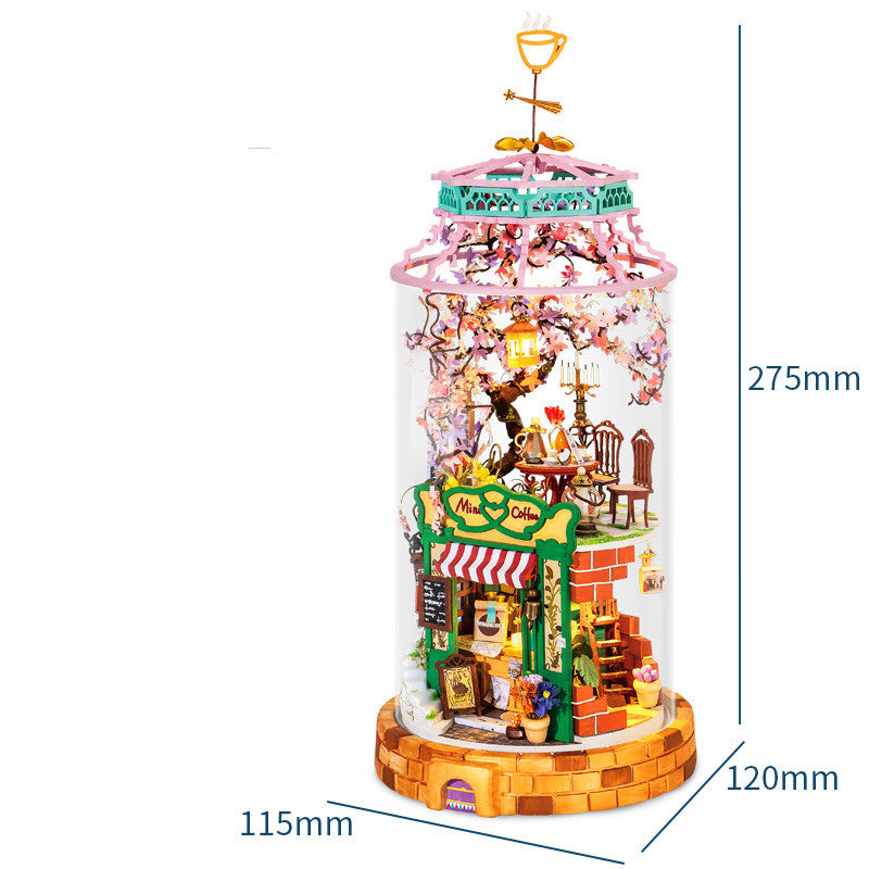 Arts And More Small House Miniature Model Kit with Detailed Cafe Scene and Elegant Design