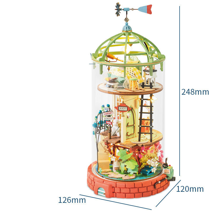 Colorful Small House Miniature Model Arts and Crafts Kit with detailed interior design and vibrant decorations