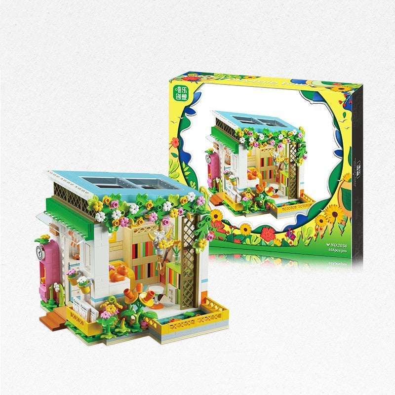 Arts And More Small House Puzzle Toy Kit with Colorful Flowers and Detailed Accessories