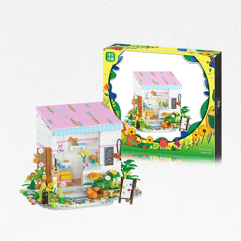 Arts And More Small House Puzzle Toy Kit with Colorful Flowers and Cottage Design