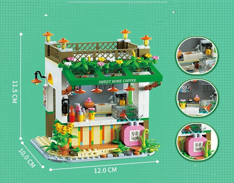 Small House Puzzle Toy Arts and Crafts Kit with colorful coffee shop design and detailed accessories