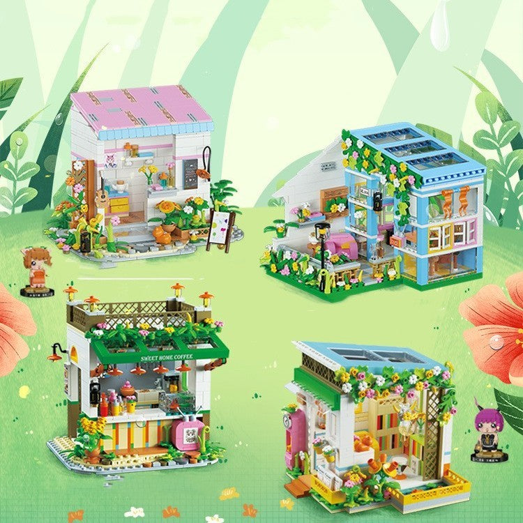 Colorful Small House Puzzle Toy kits featuring various detailed designs for creative building fun