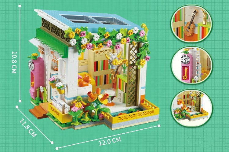 Small House Puzzle Toy in vibrant colors with detailed flower decorations and interior accessories