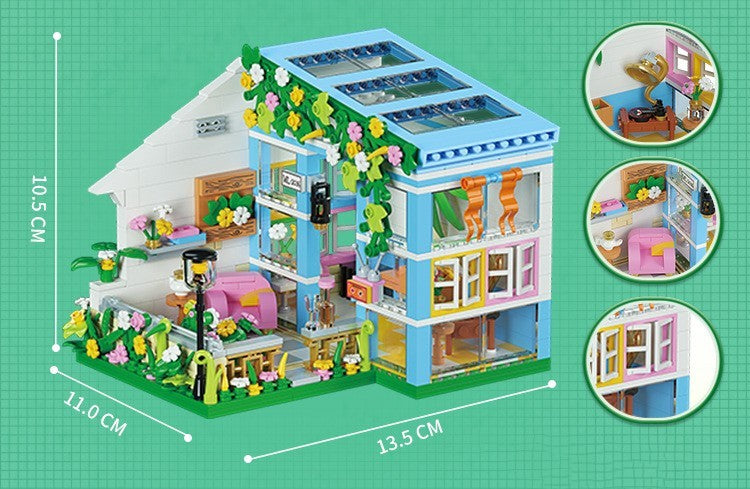 Small House Puzzle Toy Art and Craft Kit with Colorful Blocks and Floral Details for Creative Fun