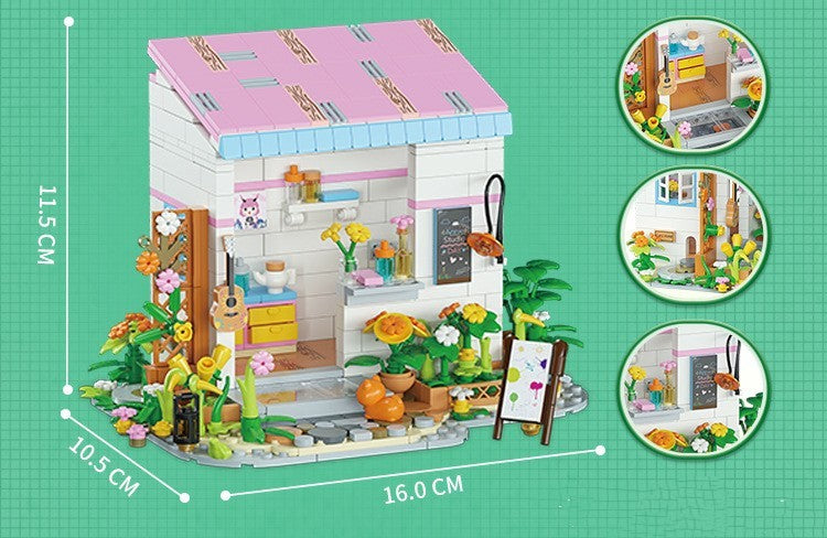 Colorful Small House Puzzle Toy Kit with Flowers and Decorative Details for Creative Play