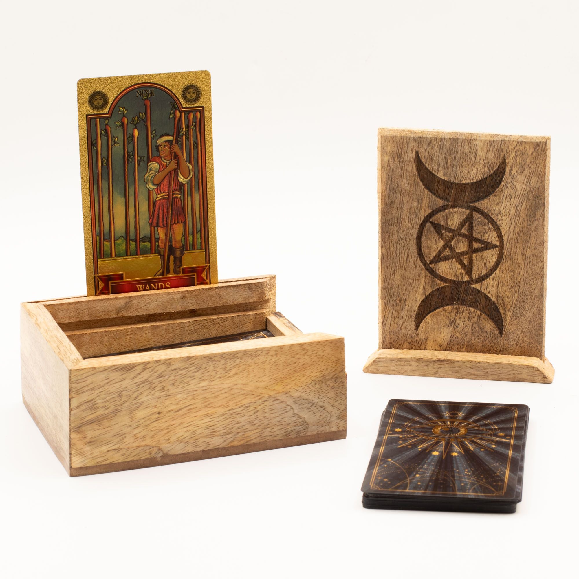 Wooden Small Tarot Box with Card Stand for tarot reading and storage