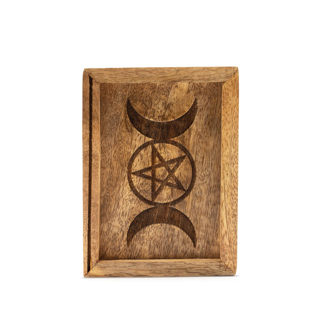 Small Tarot Box in natural wood with crescent moon design