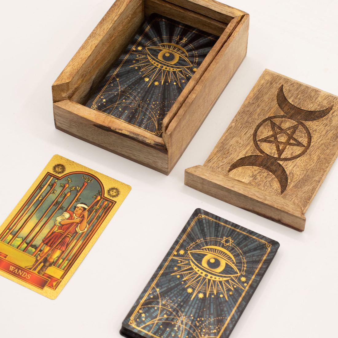 Small Tarot Box made of wood for card storage and reading
