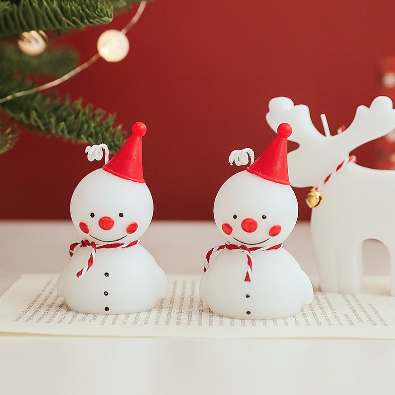 Cute Snowman Candle set with red hats and scarves, perfect for festive decorations